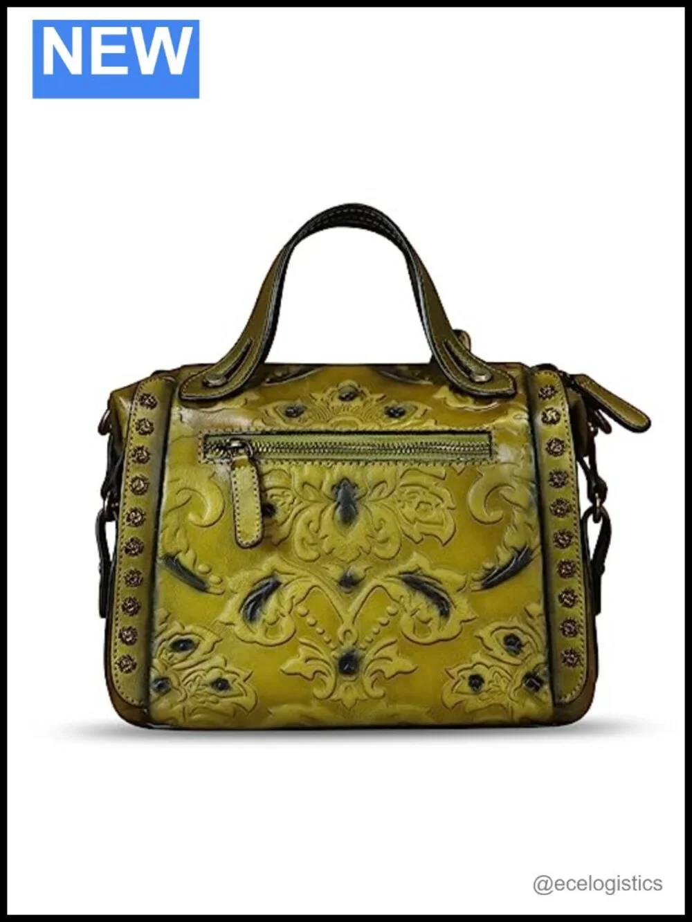 Genuine Leather Vintage Embossed Satchel Handbag Crossbody Shoulder Bag